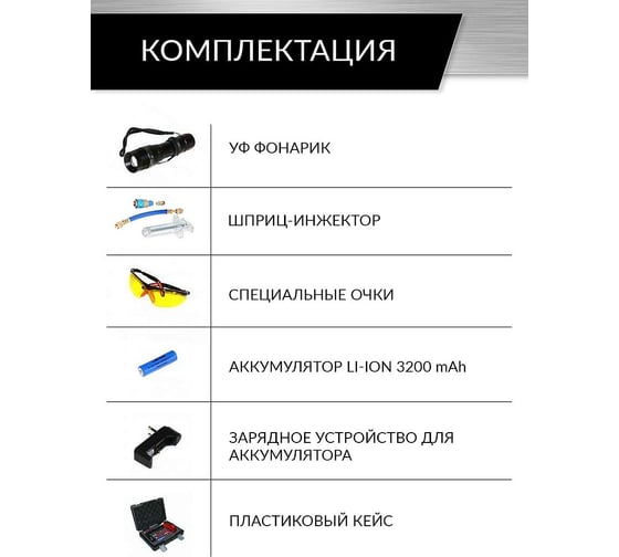 Набор для поиска утечек хладагента в системе А/С Car-Tool UV CT-1000