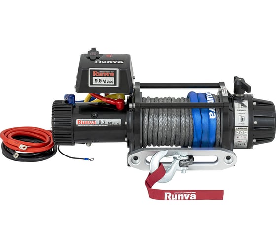 Лебёдка автомобильная электрическая Runva 12V 9500 lbs 4350 кг MAX высокоскоростная, влагозащищенная, синтетический трос EWB9500MAX-Q-SR