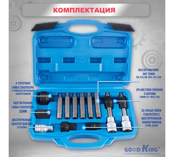 Набор для монтажа и демонтажа шкивов генераторов GOODKING 13 предметов NAS-HG013