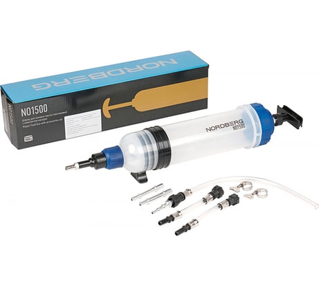 Шприц для заливки масла NORDBERG пластиковый, с комплектом насадок, 1500 мл NO1500