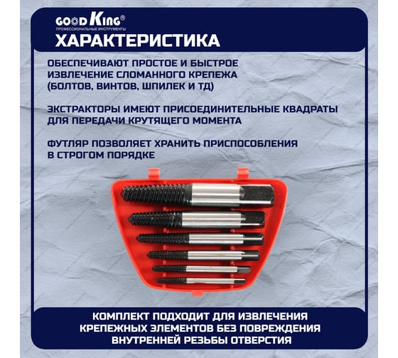 Набор экстракторов для поврежденных крепежей GOODKING 6 предметов EPK-10006