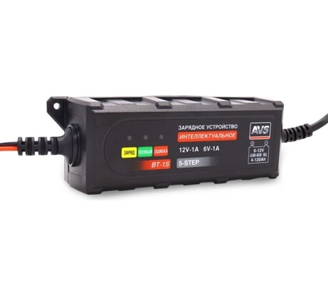 Зарядное устройство для автомобильного аккумулятора AVS BT-1S (1A, 20W) 6/12V A07315S