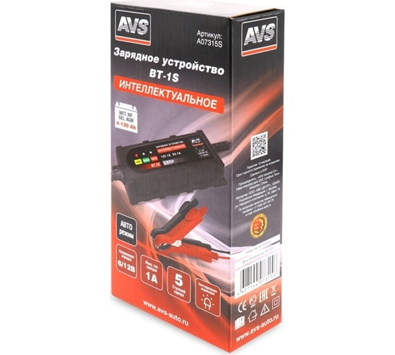 Зарядное устройство для автомобильного аккумулятора AVS BT-1S (1A, 20W) 6/12V A07315S