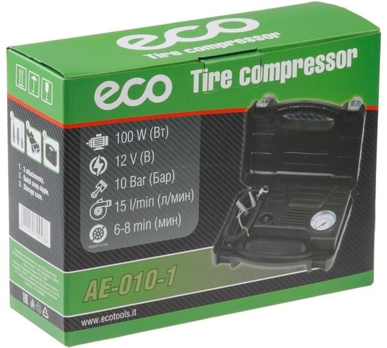 Компрессор автомобильный ECO 15 л/мин, 10 Бар, 100 Вт, 12 В AE-010-1