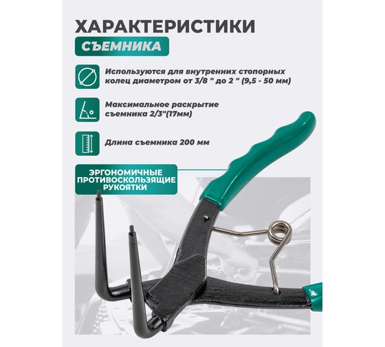 Съемник внутрених стопорных колец изогнутый Forsland 90грд. (глубина-56мм, для суппортов), в блистере Forsland-9U0102(58635)