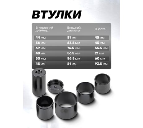 Съемник сайлентблоков и подшипников с набором оправок ROCKFORCE 10 предметов, в кейсе RF-909T2(17008)