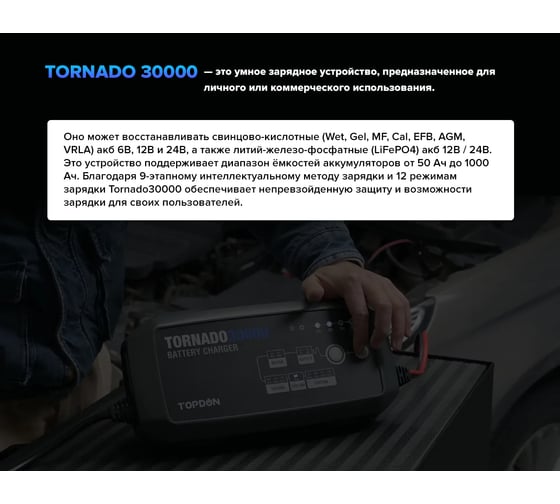 Умное зарядное устройство Topdon Tornado30000
