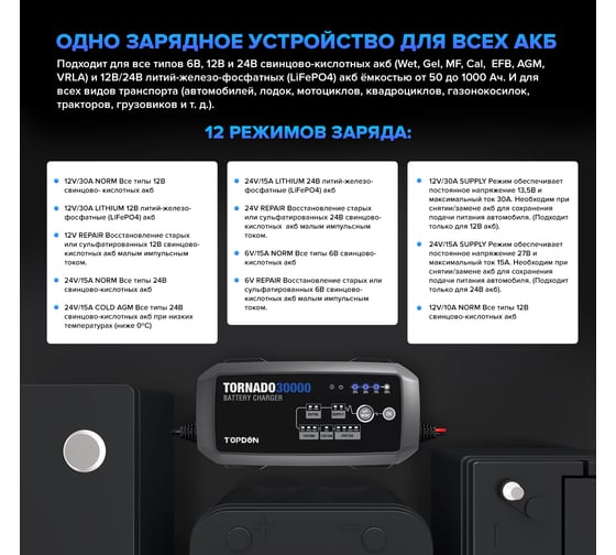 Умное зарядное устройство Topdon Tornado30000