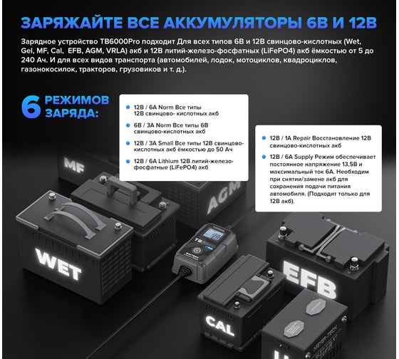 Умное зарядное устройство Topdon и тестер TB6000Pro