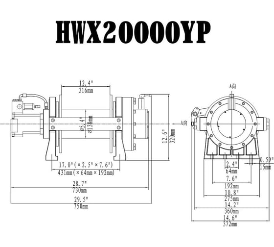 Гидравлическая лебёдка Runva 20000 lbs 9072 кг HWX20000YP