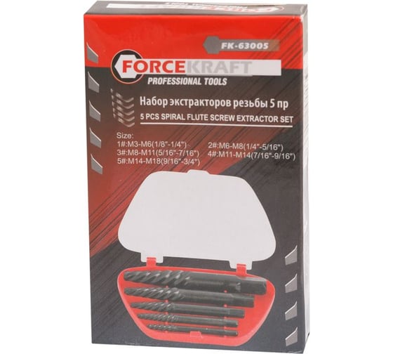 Набор экстракторов резьбы Forcekraft 5 пр. в пластиковом футляре FK-63005(46669)