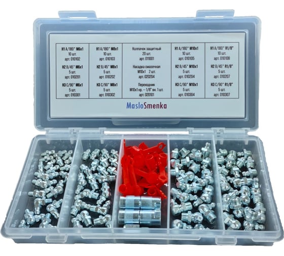 MasloSmenka Набор пресс-масленок (15 типов / 103 предмета) в кейсе GN-KIT-15-103, 012002 1