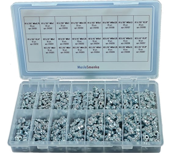 MasloSmenka Набор пресс-масленок (23 типа / 350 предметов) в кейсе GN-KIT-23-350, 012004