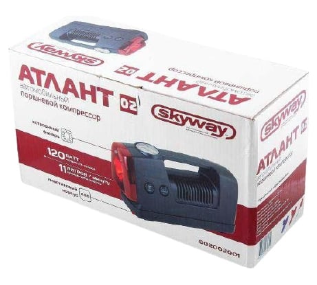 Пластиковый компрессор  в прикуриватель с фонарем SKYWAY 11л/мин АТЛАНТ-02 17 АТМ S02002001