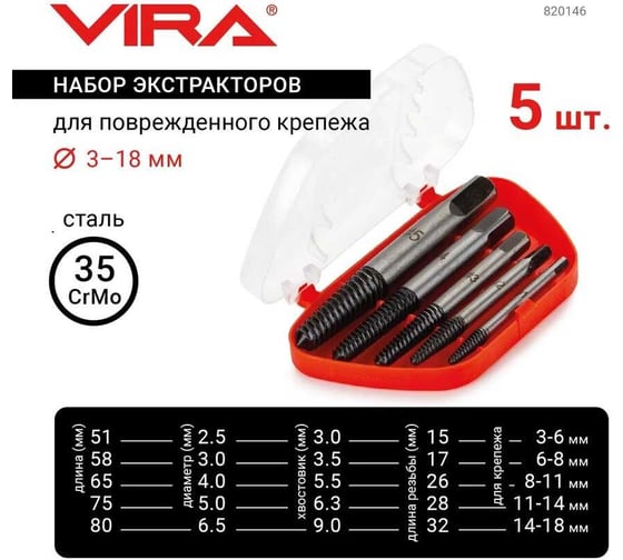 Набор экстракторов VIRA 5 шт. 820146