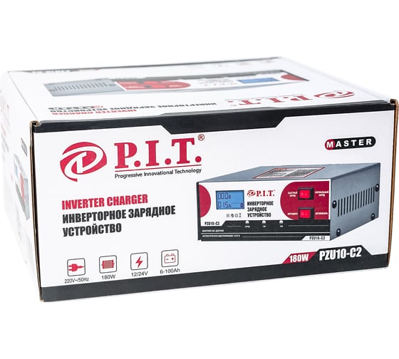 Зарядное инверторное устройство P.I.T. 12/24 В,6-100Ач,180Вт, дисп PZU10-C2