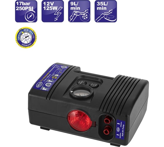 Компрессор Alca Automatik 7 in 1 с фонарем, 12 В, 12 А, 9 л/мин, 125 Вт 213000