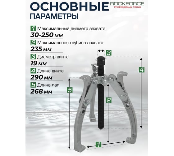 Съемник двух-трехзахватный переставной Rockforce 10" RF-6590610(17920)
