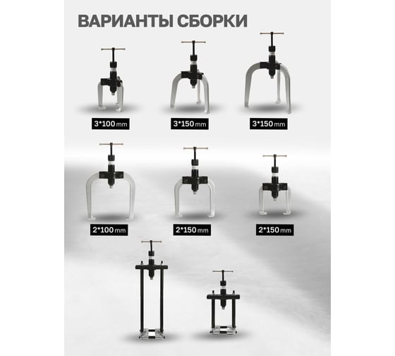 Комплект съемников подшипников универсальный Forsage сегментного типа/двух- трехзахватные , L: 160мм, 210мм, 270мм, в кейсе F-66622(17167)