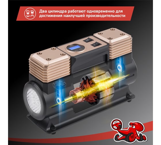 Двухцилиндровый компрессор DSV Smart, с LED фонарем, 75 л/мин 12 В, цифр. манометр 226000