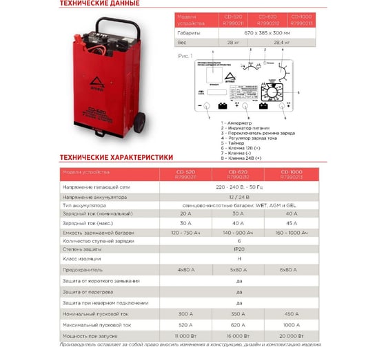 Зарядно-пусковое устройство ARNEZI CD-1000 R7990213