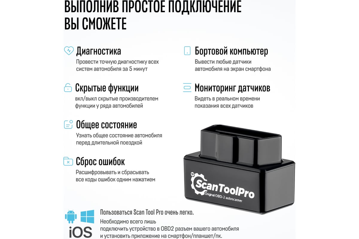 Диагностический автосканер Scan Tool Pro OBD2 Black Edition Wi-Fi, elm327  v1.5 pic18f25k80 1044659