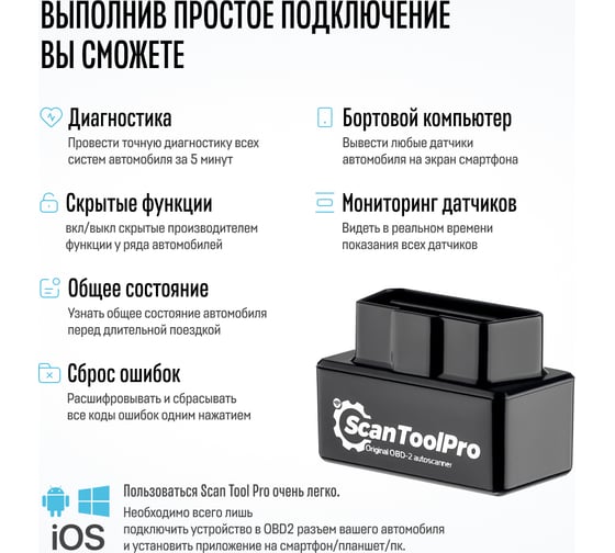 Диагностический автосканер Scan Tool Pro OBD2 Black Edition Wi-Fi, elm327 v1.5 pic18f25k80 1044659