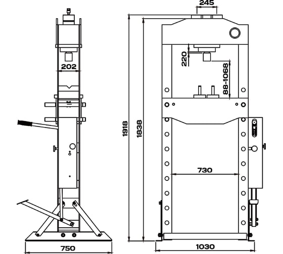 Пресс с ручным и ножным приводом KraftWell 50 т KRWPR50F