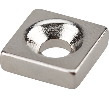 Неодимовый магнитный прямоугольник REXANT 10х10х3 мм с зенковкой 6х3,5 мм 3 шт 72-3700