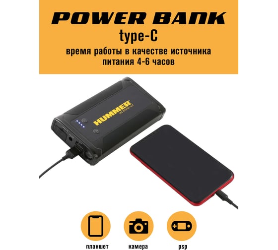 Пусковое устройство HUMMER Power Bank, LED-фонарь HMRH3T