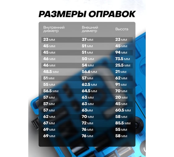Съемник сайлентблоков и подшипников с комплектом оправок FORS&TUNE набор 21 предмет FORSandTUNE-921T2(61077)