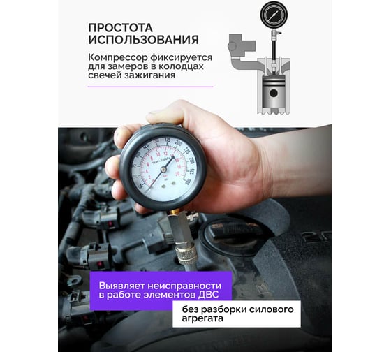 Индикатор компрессии бензинового двигателя MEGATOOLS набор 8 предметов MT-908G1(61092)