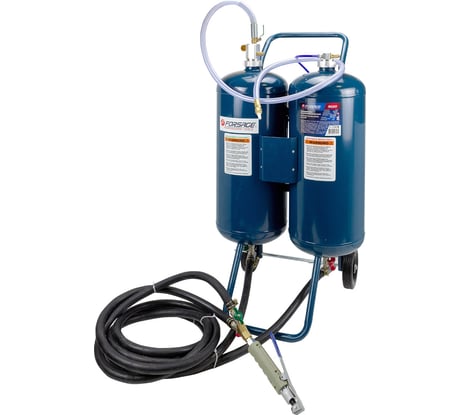 Передвижной пескоструйный аппарат напорного типа Forsage (2 бака 26л, 155,8л/мин, 2,5-6 bar, шланг под мягкую фракцию 1.5м, шланг под пистолет 3.2м) +сопла 5 шт F-RA20(58851)