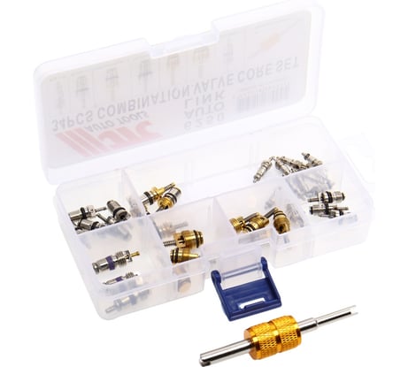 Набор золотников для кондиционера R12x10, R134a x 5, FORD/CITROEN x 4, HYUNDAI x 4, R134a M8x4, R134a M10x3, BENZ/BMW x 3 JTC -6250 773547