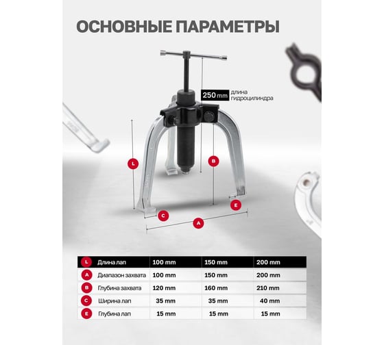 Комплект съемников подшипников Rockforce универсальный (сегментного типа/двух- трехзахватные, L: 160мм, 210мм, 270мм), в кейсе RF-66622(16994)