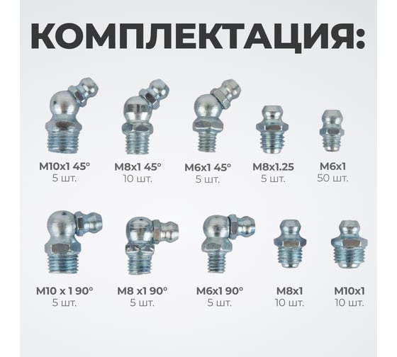 Набор фитингов для пресс-масленок WIEDERKRAFT металлический ниппель, 110 шт. WDK-214053