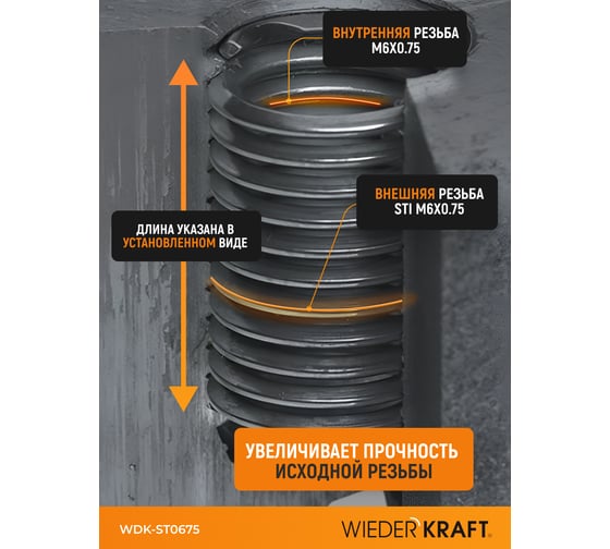 Набор для восстановления резьбы WIEDERKRAFT M6x0.75 WDK-ST0675