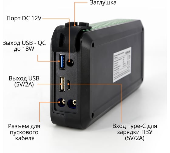 Пусковое зарядное устройство CARLINE (Jump starter) (14,8V/650А/10000mAh/Li-ion polymer/умные провода) CAPB650A