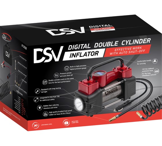 Компрессор DSV Smart двухцилиндровый с LED фонарем 65 л/мин, 12В 213000