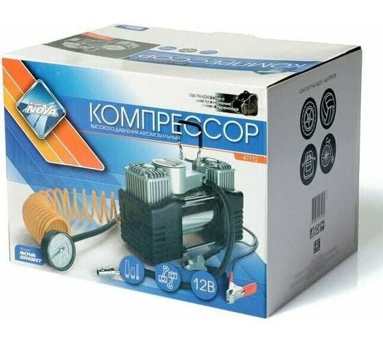Компрессор АК-75 Nova Bright двухпоршневой, до 75 л/мин., 140 PSI, 12 В 47112