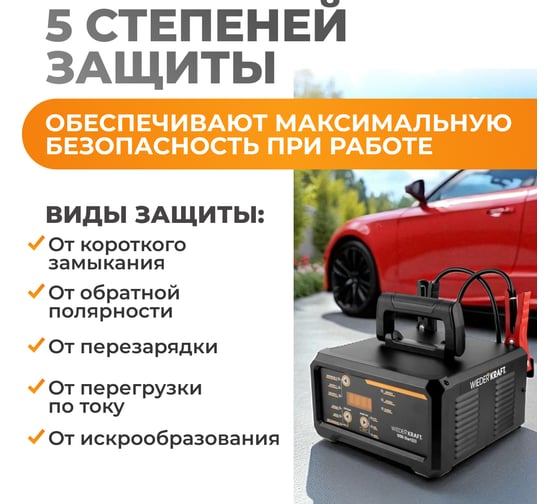Пуско-зарядное устройство интеллектуальное WIEDERKRAFT 300А, 12/24В WDK-Start320