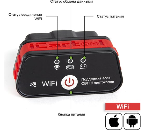 Диагностический адаптер iCarTool ELM327 WiFi для Android / IOS IC-327wifi