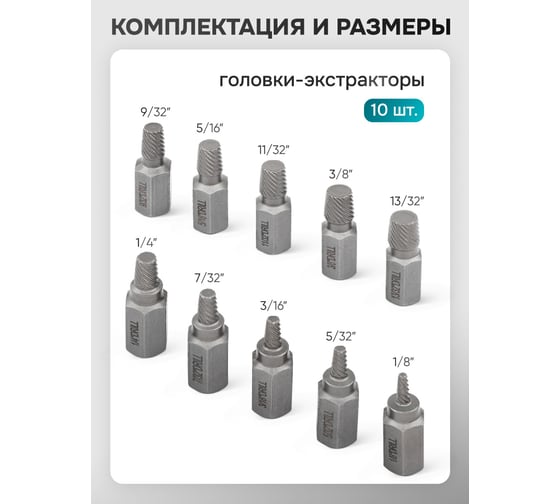 Головки-экстракторы для извлечения поврежденных болтов/гаек iLOFORCE набор 10 предметов IF-909U1(65778)