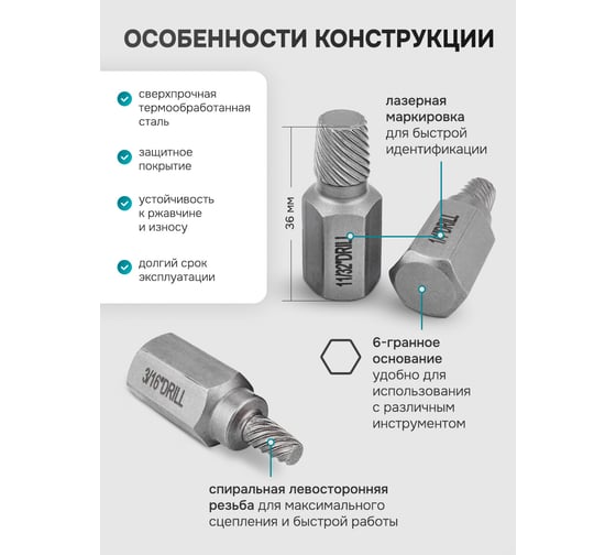 Головки-экстракторы для извлечения поврежденных болтов/гаек iLOFORCE набор 10 предметов IF-909U1(65778)