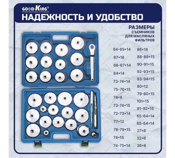 Набор съемников масляных фильтров GOODKING 31 предмет MS-10031