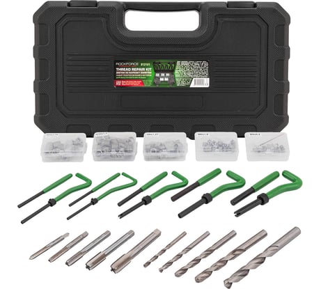 Набор приспособлений и футорок для восстановления резьбы Rockforce 131 предмет (М5х0,8 М6х1,0 М8х1,25 М10х1,5 М12х1,75) RF-9131U1(66083)