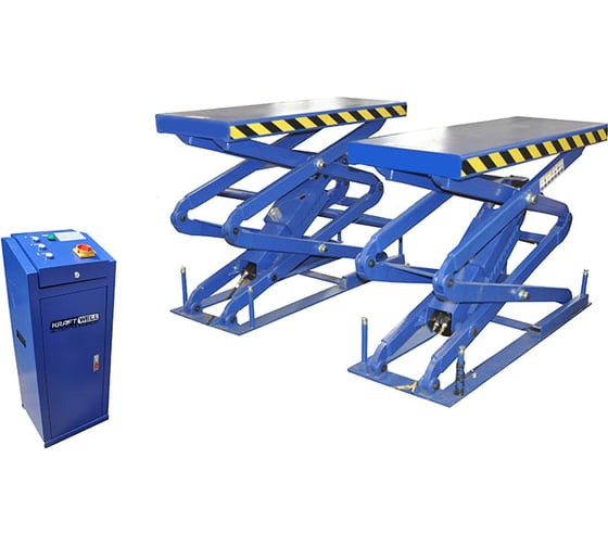 Ножничный подъемник KraftWell короткий, 3200 кг, заглубляемый, цвет синий KRW3.2U_blue