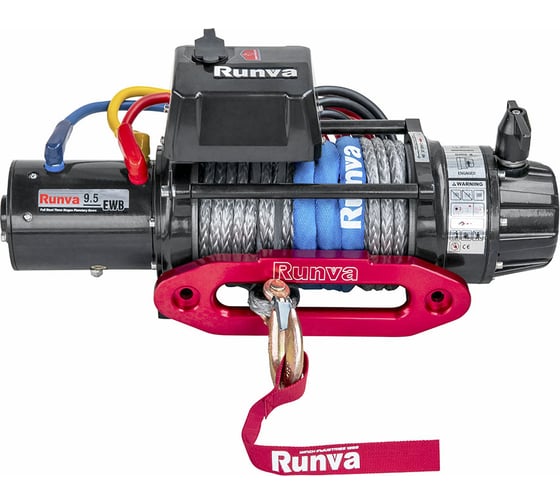 Электрическая лебёдка RUNVA 24V 9500 lbs 4350 кг влагозащищенная, синтетический трос EWB9500SSR24V