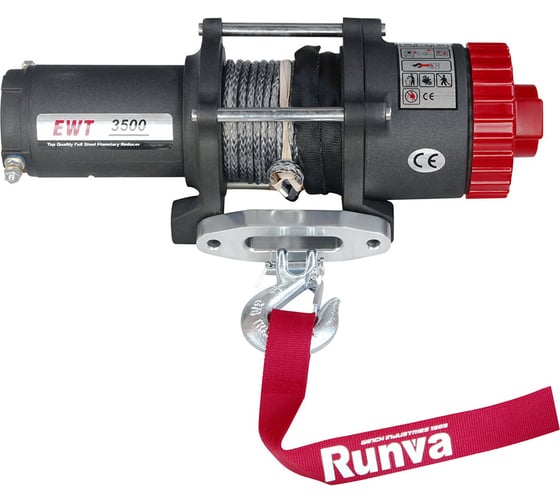 Электрическая лебёдка RUNVA 12V 3500A lbs 1588 кг синтетический трос EWT3500ASR
