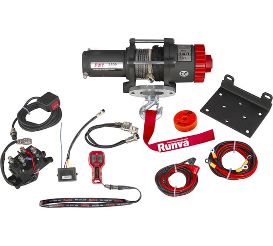 Электрическая лебёдка RUNVA 12V 3500A lbs 1588 кг синтетический трос EWT3500ASR